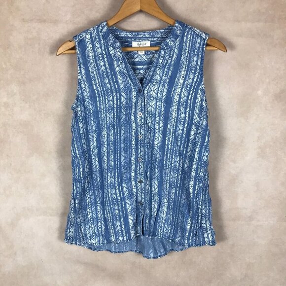 Style & Co. Blue Printed Sleeveless Button-down Shirt NWT Petite SMALL - Picture 3 of 9